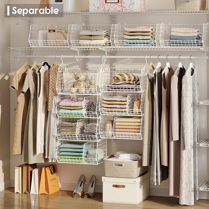 5 Tier Extra Large Closet Hanging Shelves with Divider,2 Pair Hook,16.5"L x 11.8"W x 51.4"H Closets Organizers and Storage,Clothes Organizer Clothing Sweaters Shoes Handbags Clutches Accessories-White