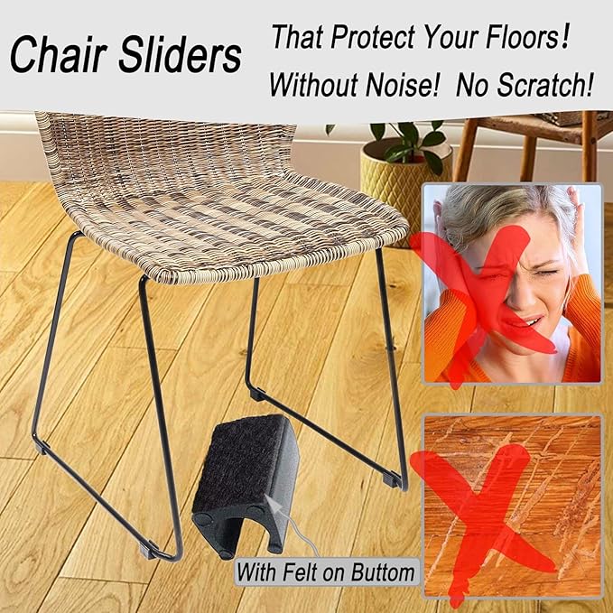Rectangle U Shaped Chair Leg Tips Caps with Felt Pads,Furniture Feet Protector Slide Smoothly Glides No Scratches No Noise Protect Hardwood Floor,Fit 14mm(9/16inch) Diameter Tubular Leg (Black 24PCS)