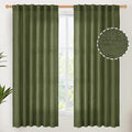 YoungsTex Olive Green Linen Curtains 63 Inch Length for Living Room, Light Filtering Textured Drapes with Rod Pocket/Back Tab Semi Sheer Window Treamtments for Bedroom, 2 Panels, 52 X 63 Inch