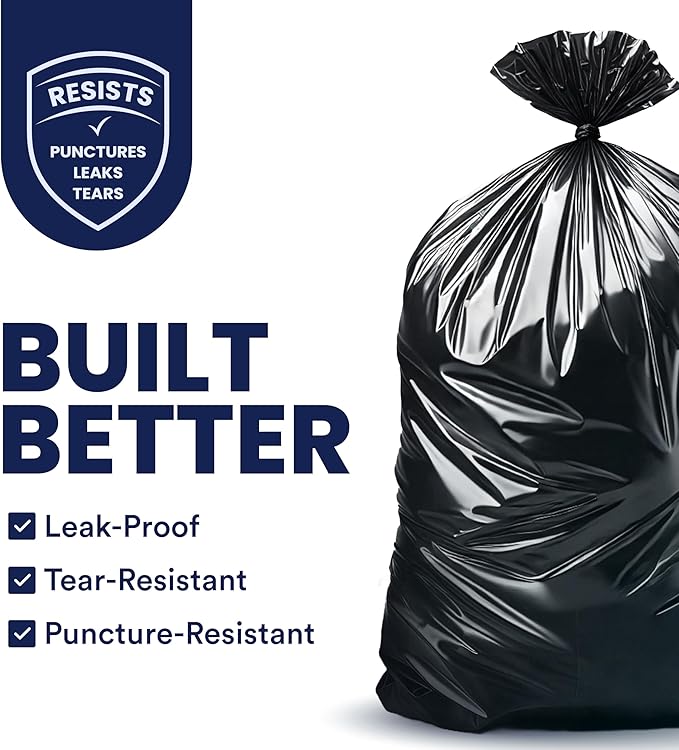 Plasticplace 55-60 Gallon Trash Bags │ 1.0 Mil │ Black Heavy Duty Garbage Can Liners │ 38” x 58” (100 Count)
