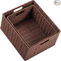 HOONEX Large Woven Storage Baskets, Paper Rope With Sturdy Metal Wire Frame, for Shelves, Set of 2, Dark Brown