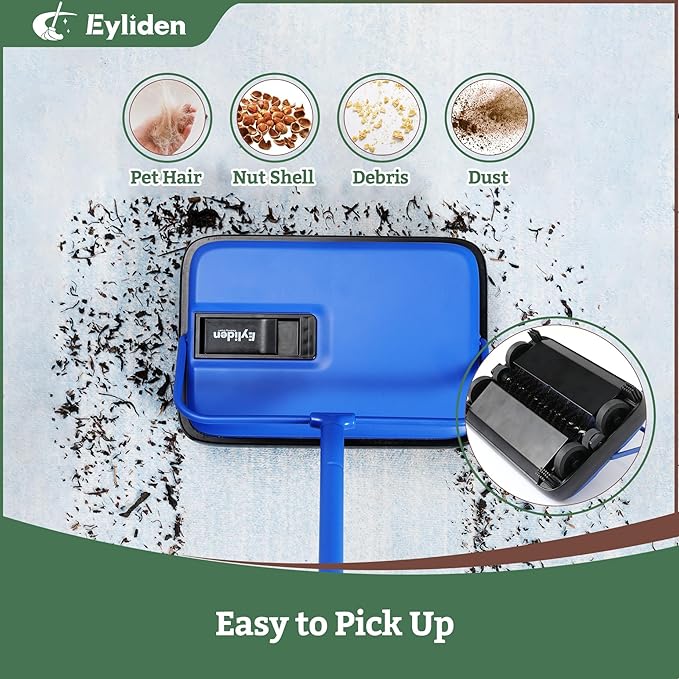 Eyliden Carpet Sweeper, Mini Size Lightweight Hand Push - No Noise, Non-Electric, Easy Manual Sweeping Only for Carpet Cleaning (Blue)