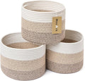 Small Basket for Organizing | Cube Shelf Closet Storage Baskets | 9.7×9.7×7.1” | Woven Rope Gift Basket | Nursery | Round 3 Packs Gradient Brown