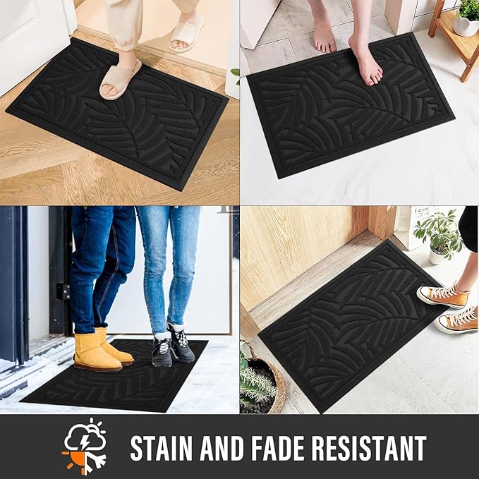 Front Door Mat, Absorbent Resist Dirt Welcome Door Mat Indoor Outdoor, Waterproof Doormat, Sturdy Non Slip Backing, Fade Resistant, Low Profile Entry Mat for Entryway, 47×32, Black