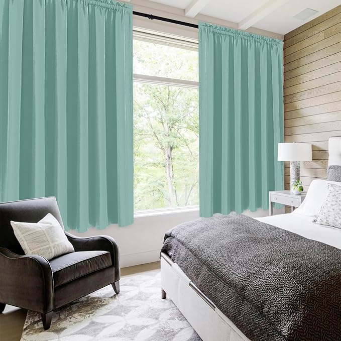DWCN Blackout Curtains for Living Room Thermal Insulated, Energy Saving & Noise Reducing Bedroom Curtains, Sage Green, W 70x L 63 Inch, Set of 2 Rod Pocket Curtain Panels