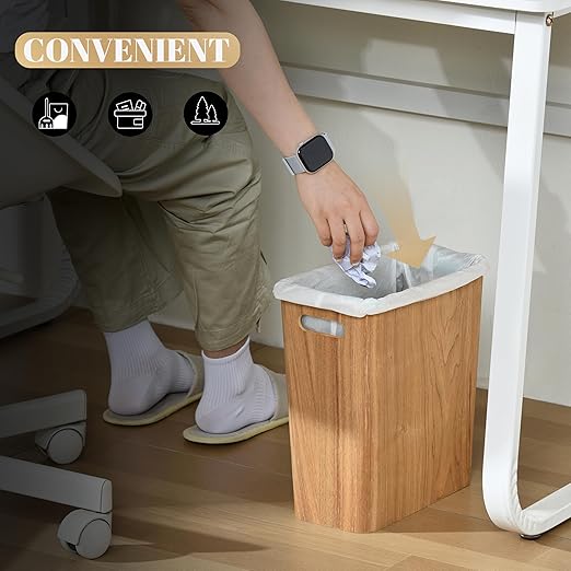 ELONG HOME 2.5 Gallon Wood Trash Can, Stylish Design Natural Wooden Wastebasket, Lightweight & Sturdy for Home/Office/Kitchen