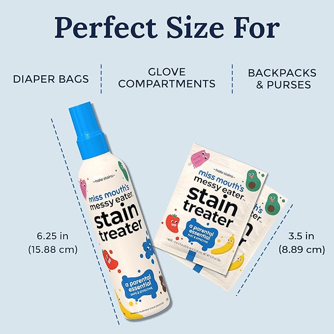 Miss Mouth's Messy Eater Stain Treater Spray - 4oz & 10 Wipes Stain Remover - Newborn & Baby Essentials - No Dry Cleaning Food, Grease, Coffee Off Laundry, Underwear, Fabric