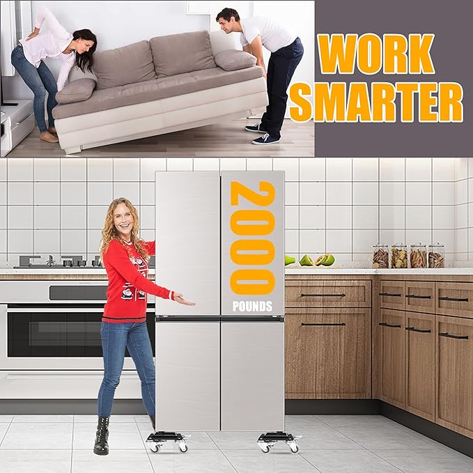 Furniture Movers with 4 Wheels,Heavy Duty Furniture Lift Mover Tool Set with 2000 lbs Load Capacity, Easy Sliders Dolly with Removable Side Guards&Brake, for Moving Appliance,Sofa etc