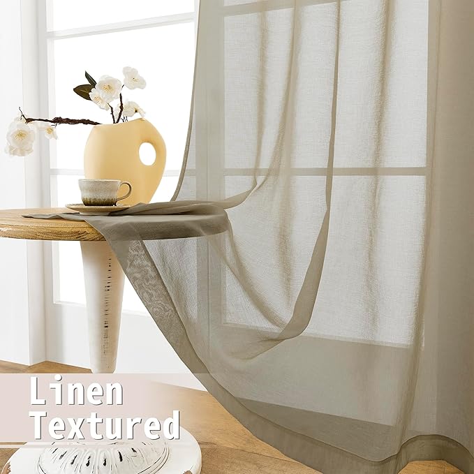 Tollpiz Short Sheer Door Curtain Closet Linen Textured Curtain Sheers Doorway Light Filtering Voile Patio Glass Door Rod Pocket Curtains French Door, 54 x 54 inches Long, Taos Taupe, Set of 1 Panel