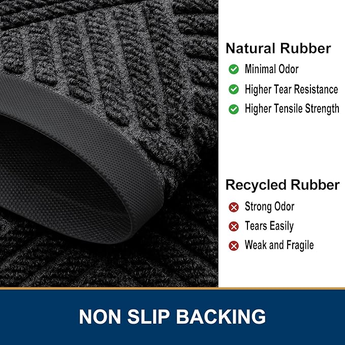 Smiry Half Circle Front Door Mat Outside Entrance, Heavy Duty Outdoor Indoor Natural Rubber Doormat, Non Slip, Trap Dirt and Moisture, Easy Clean, Low Profile Patio Porch Entryway Mat, 29.5x17, Black