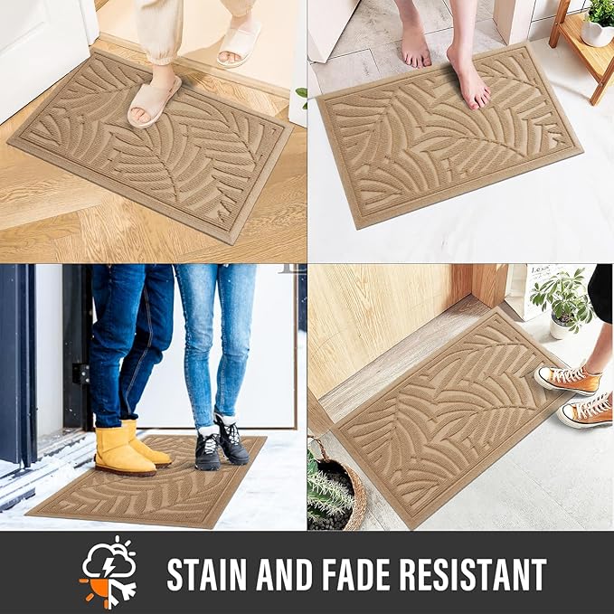 Front Door Mat, Absorbent Resist Dirt Welcome Door Mat Indoor Outdoor, Waterproof Doormat, Sturdy Non Slip Backing, Fade Resistant, Low Profile Entry Mat for Entryway, 36×24, Beige