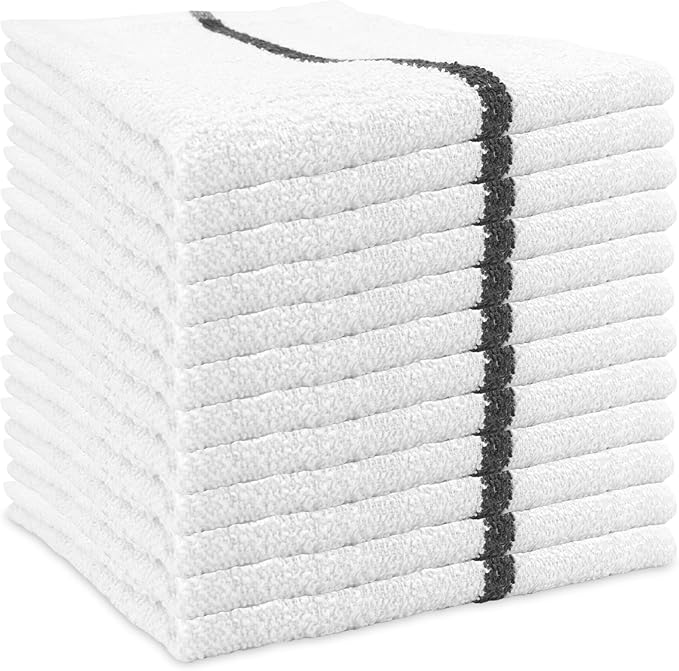 Arkwright Qwick Wick Bar Mop Towels - (Pack of 12) 100% Cotton Quick Dry Dishcloths, Super Absorbent Multipurpose Cleaning Rags for Restaurants, Kitchen, Bathroom, Hotel, 16 x 19 in, Black Stripe