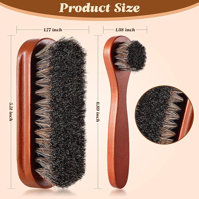 2 Pcs Horsehair Shine Shoes Brush Kit Polish Dauber Applicators Cleaning Leather Shoes Boots Care Brushes Suede Cleaner Brush(2 Pcs Style F)