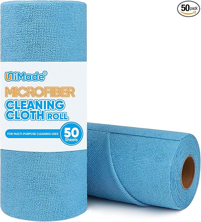 Microfiber Cleaning Cloth, 50 Sheets Shop Towels Commercial Grade Washcloths Lint-Free Clean Rags Bulk Towels for Cars Mechanic Restaurant Garage Housekeeping, 11.5"x 11.5", Blue