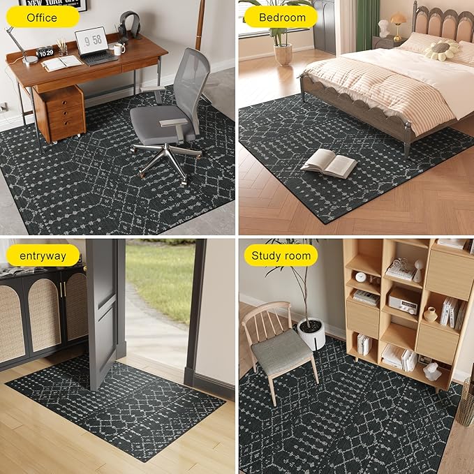 Office Chair Mat for Hardwood & Tile Floors, 48" x 36" Desk Chair Mat, Non-Slip Floor Protector for Rolling Chairs, Machine Washable Area Rug for Home Office, Black