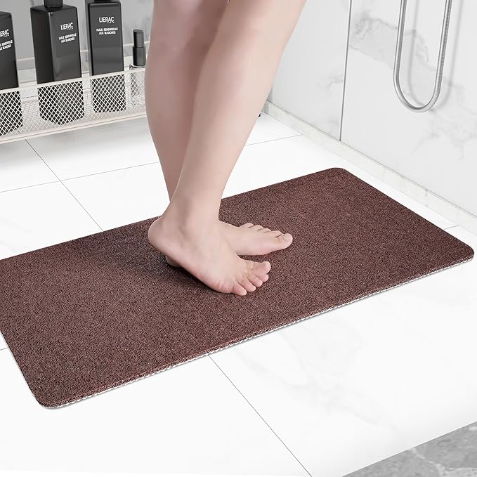 Non-Slip Bathtub Mat, Anti Slip Shower Mat, Fast Drying Bathtub Mats, Foot Scrubber Mat, Anti Slip Mat for Tub, Floor, Bathroom, Kitchen, Home, Hotel (Brown 32"×17")