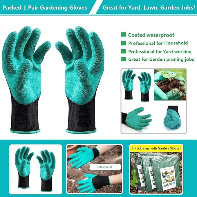 Professional 3-Pack 137 Gallon Lawn Garden Bags (D34, H34 inches) Big Yard Waste Bags with Garden Gloves, Extra Large Reusable Leaf Bags,Garden Clippings Bag,Leaf Container,Yard Trash Bags 4 Handles