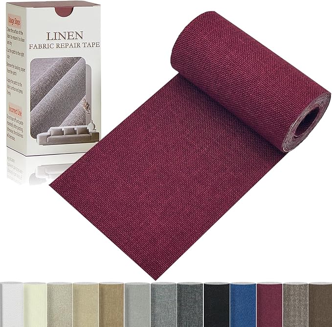Linen Repair Tape 4x70 Inch Self-Adhesive Couch Patch Repair Fabric Patch for Furniture,Sofas,Cushion,Chairs,Bags,Linen Goods(Burgundy)