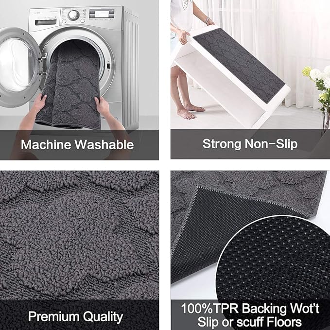 FONEYI Indoor Door Mat, Entrance Rug 24" x 36" Non-Slip Rubber Backing, Machine Washable Entry Rug, Low Profile Absorbent Dirt Trapper Doormat Inside Floor Mats for Entryway, Grey