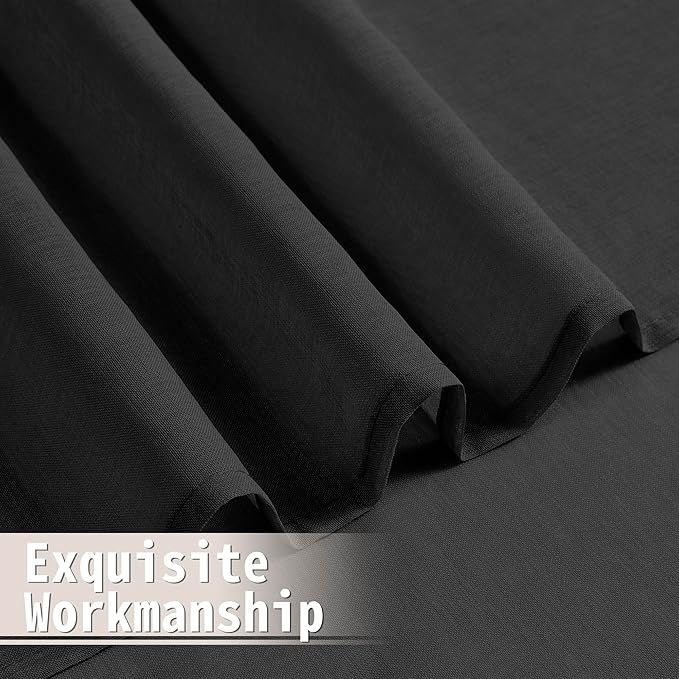 Tollpiz Short Sheer Curtains Closet Linen Textured Curtains Sheer Doorway Light Filtering Voile Patio Glass Door Rod Pocket Curtain French Door, 54 x 40 inches Long, Black, Set of 1 Panel