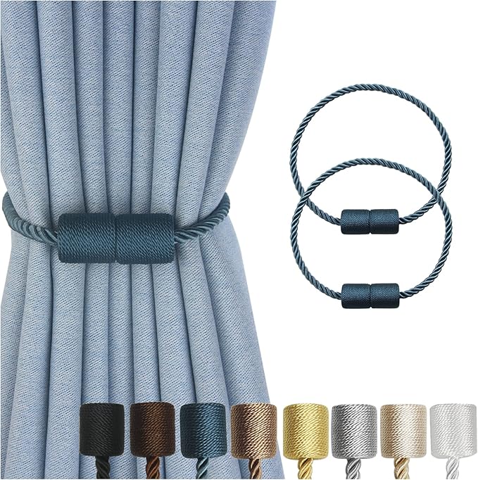 Magnetic Curtain Tiebacks 2 Pack Blue Curtain Rope Tieback Curtain Holders for Drapes Modern Tie Backs Decorative Curtain Holdbacks
