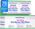 Safe n' Simple No Sting Skin Prep Wipes - 75 Individual 2" x 2" Ostomy Barrier Film Wipes - Skin Prep Protective Wipes - Bandage Medical for Skin