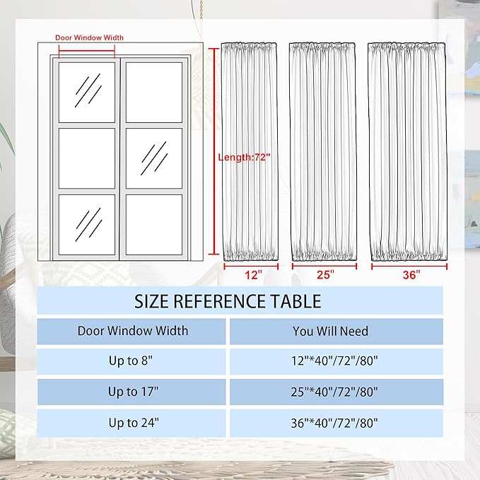 DWCN French Door Curtains – Rod Pocket Thermal Blackout Curtain for Doors with Glass Window, Kitchen and Patio Doors for Privacy, 12 X 72 Inches Long, 1 Curtain Panel with Tieback, Burgundy