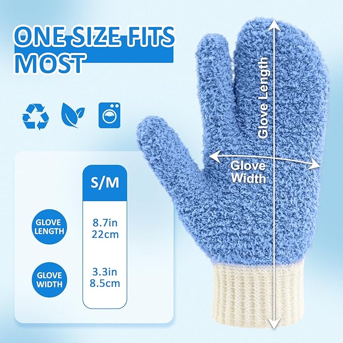 MIG4U Microfiber Dusting Gloves House Cleaning Glove for Blinds, Windows, Shutters, Furniture, and Car, Reusable Lint-Free Blue S/M