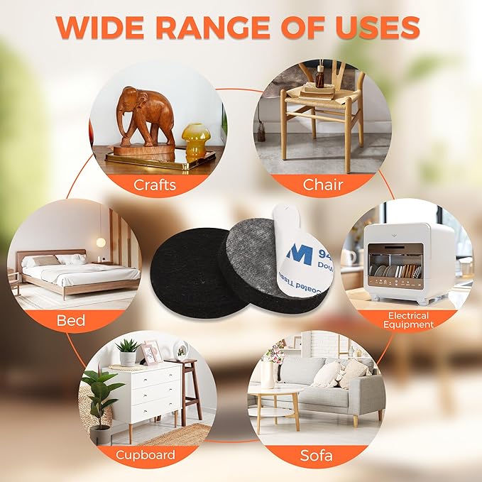 Felt Furniture Pads 120 PCS, Non Slip Self Adhesive Felt Pads Chair Leg Floor Protectors for Furniture Feet Wood Hardwood Floors, 1 inch Round, Black