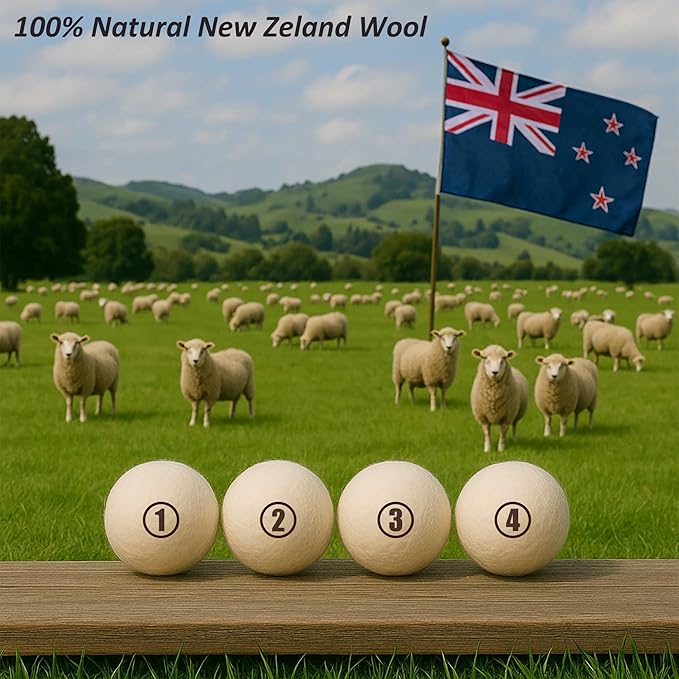 Sheep Wool Dryer Balls 4 Pack XXL(3.1") Premium Natural Fabric Softener, Reusable Laundry Dryer Balls for Reducing Drying Time, Static and Wrinkles, Eco-Friendly – 100% New Zealand Wool