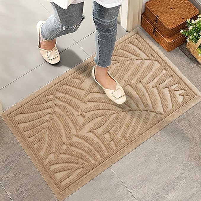 Front Door Mat, Absorbent Resist Dirt Welcome Door Mat Indoor Outdoor, Waterproof Doormat, Sturdy Non Slip Backing, Fade Resistant, Low Profile Entry Mat for Entryway, 36×24, Beige