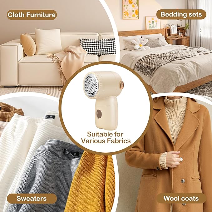 Rechargeable Fabric Shaver,Electric Lint Remover with Digital Display,3-Speeds Sweater Shaver for Clothes and Furniture (Beige)