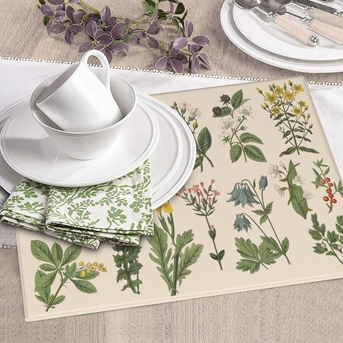 Vintage Color Plants Herbs Floral Microfiber Dish Drying Mat For Kitchen Countertop Absorbent Reversible Drainer Rack Pad 18 X 16 Inch