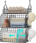 HapiRm Hanging Closet Organizer Storage - 3 Tier Metal Stackable Hanging Closet Shelves with Dividers and S Hooks, Foldable Clothes Shelves for Clothes, Pants, Shoes, Coat, Hats Clutches Accessories
