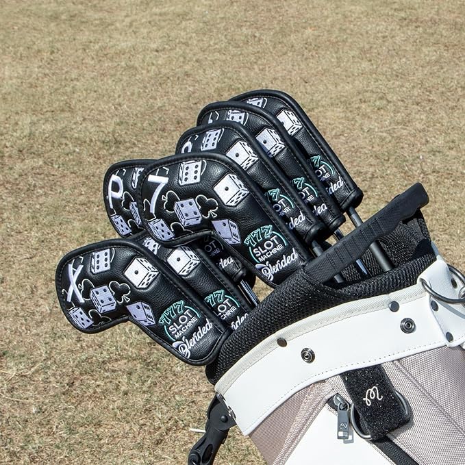 Golf Iron Covers Lucky 777 Golf Iron Headcover 10pcs Synthetic Leather Golf Clubs Iron Covers for Golf Clubs Head Covers for Irons with Magic Tape Fit All Brands