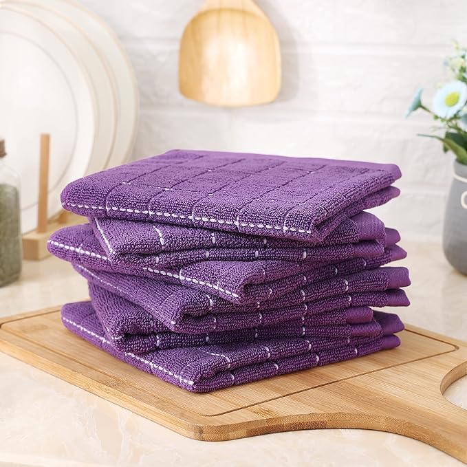Homaxy 100% Cotton Terry Kitchen Dish Cloths, Ultra Soft and Absorbent Dish Towels for Kitchen, Suitable for Drying and Washing Dishes, 6 Pack, 12 x 12 Inches, Purple