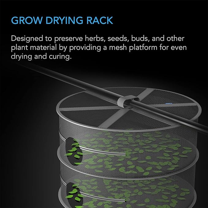 AC Infinity Herb Drying Rack, 2-Layer Hanging Mesh Net for Plants, Seeds, and Buds, 18" Diameter Fit in Grow Tents Closets Hydroponics