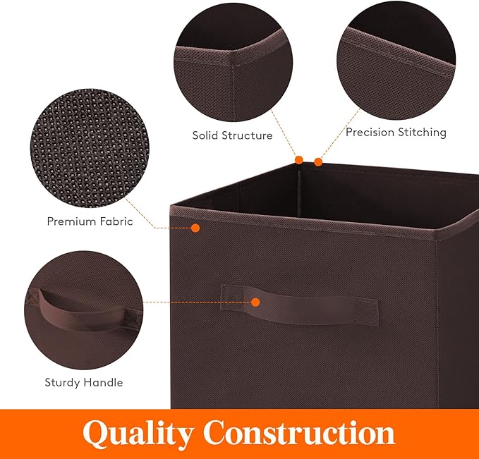 Lifewit 12 Packs Storage Cubes, 11 Inch Cube Storage Bins, Foldable Decorative Fabric Storage Baskets for Organizing Home Organizers with Handles for Shelves, Closet, Brown