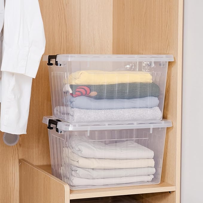 Citylife 22 QT Clear Plastic Storage Bins with Lids Stackable and Nestable Storage Boxes with Lids Large Plastic Storage Containers for Garage, Closet, Kitchen, 6 Packs