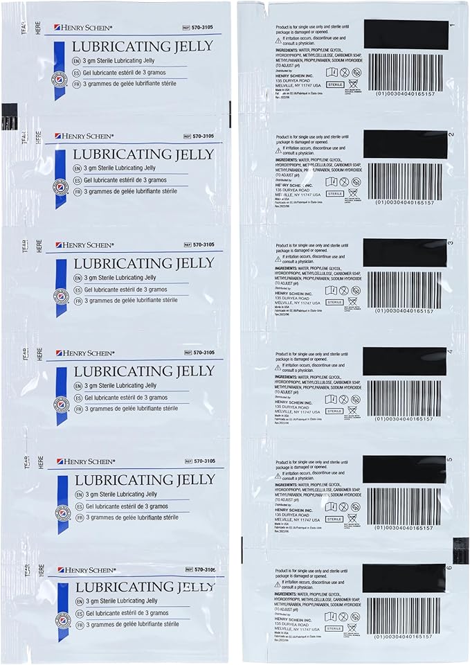 Henry Schein Sterile Lubricating Jelly – 3g Single-Use Packets, Ideal for Medical and Clinical Applications, Convenient Box of 144 Individually Sealed Packets for Hygiene and Precision