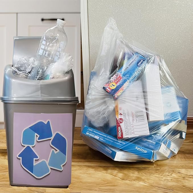4-6 Gallon Trash Bags, 300 Count Bulk, Clear Plastic Recycling Bags, Multi-purpose Garbage Bags for Business Home Bathroom Kitchen Commercial and Industrial