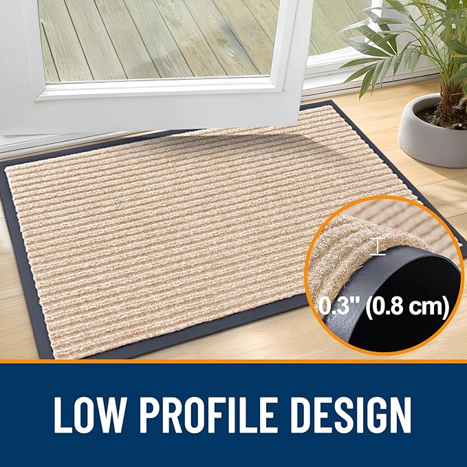 OLANLY Front Door Mat Indoor Outdoor Entrance, Waterproof Heavy Duty Doormat, Fade Resistant, Low Profile, Easy Clean Patio Porch Welcome Floor Mats for Entry, 47x23, Beige