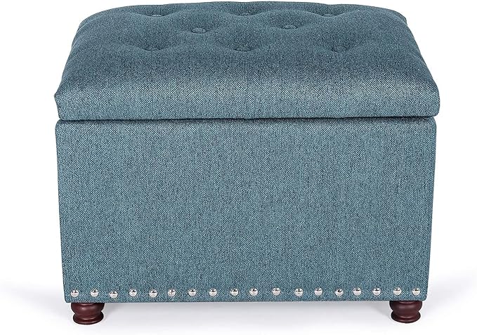 Joveco 24" Ottoman with Storage for Living Room Rectangular Fabric Tufted Bench Footrest Toy Chests for Bedroom (Cyan)