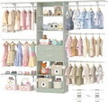Closet System - 4.75-8FT Closet Organizer System with Wooden Drawers & Cube Storage Organizer, Up To 96" Closet Systems for Nursery & Walk-In Closets with Cuttable Hanging Shelving, Crab Green