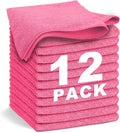 Pink Microfiber Cleaning Cloth 13"x13", Ultra Soft Absorbent Microfiber Cleaning Rags for Housekeeping Cleaning Supplies, Lint Free Reusable Cleaning Cloths for House Washable, Pack of 12