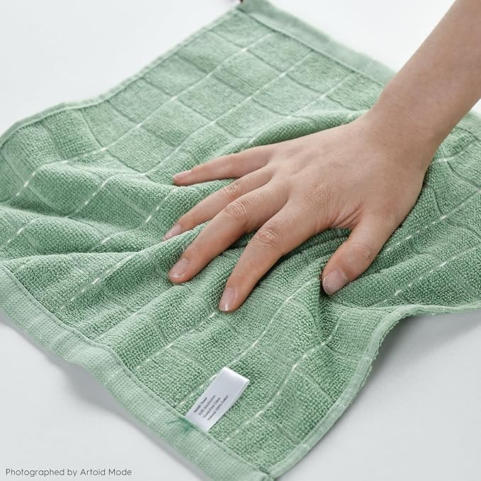 Artoid Mode Checkered Designed Cotton Dark Green Terry Kitchen Dish Cloths, 12x12 Inch Soft Absorbent Quick Drying Cleaning Kitchen Rags Set of 6