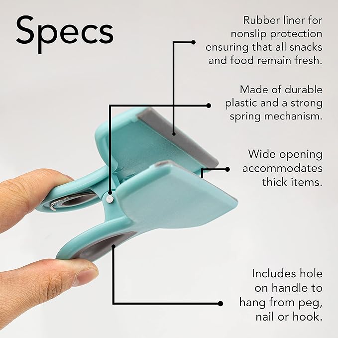 COOK WITH COLOR Bag Clips - Heavy Duty Chip Clip and Refrigerator Magnet Clips for Food Storage with Air Tight Seal Grip, Mint, Pack of 4 Large Clips