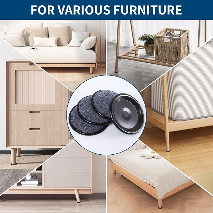 Ezprotekt 1 5/8" Round Reusable Felt Furniture Caster Cups with Carpet Bottom, 16 Pcs Felt Furniture Sliders Floor Protectors Pads to Protect Hardwood, Tile Floors Carpet from Scratches (Brown/Gray)