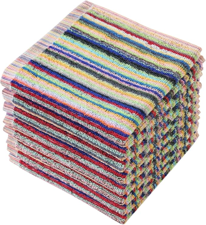 Oeleky Kitchen Dishcloths for Washing Dishes, Ultra Absorbent Dish Rags, Cotton Cleaning Cloths Pack of 8, 12x12 Inches (Multi-1, 12x12 inch)