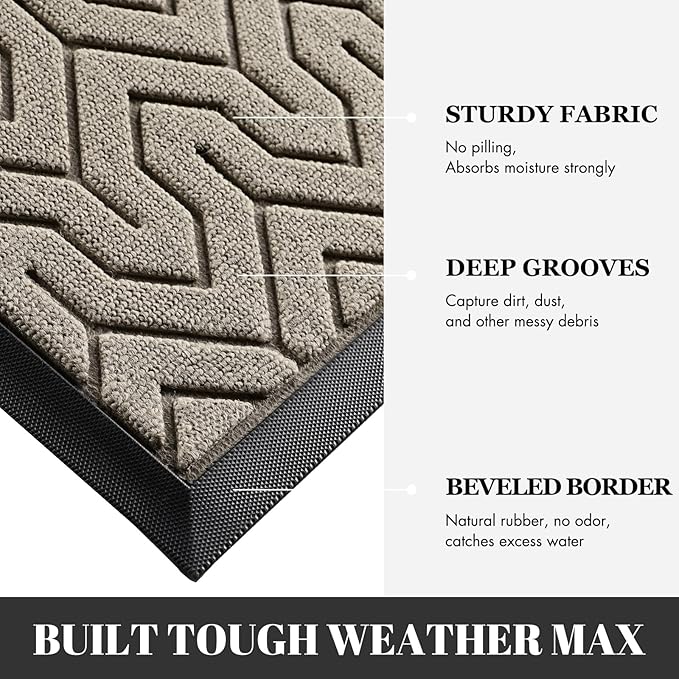 Yimobra Large Door Mat Outside Entrance 47x24, Waterproof Heavy Duty Outdoor Mats for Front Door, Non Slip Rubber Entry Mat for Garage Patio, Easy Clean, Beige